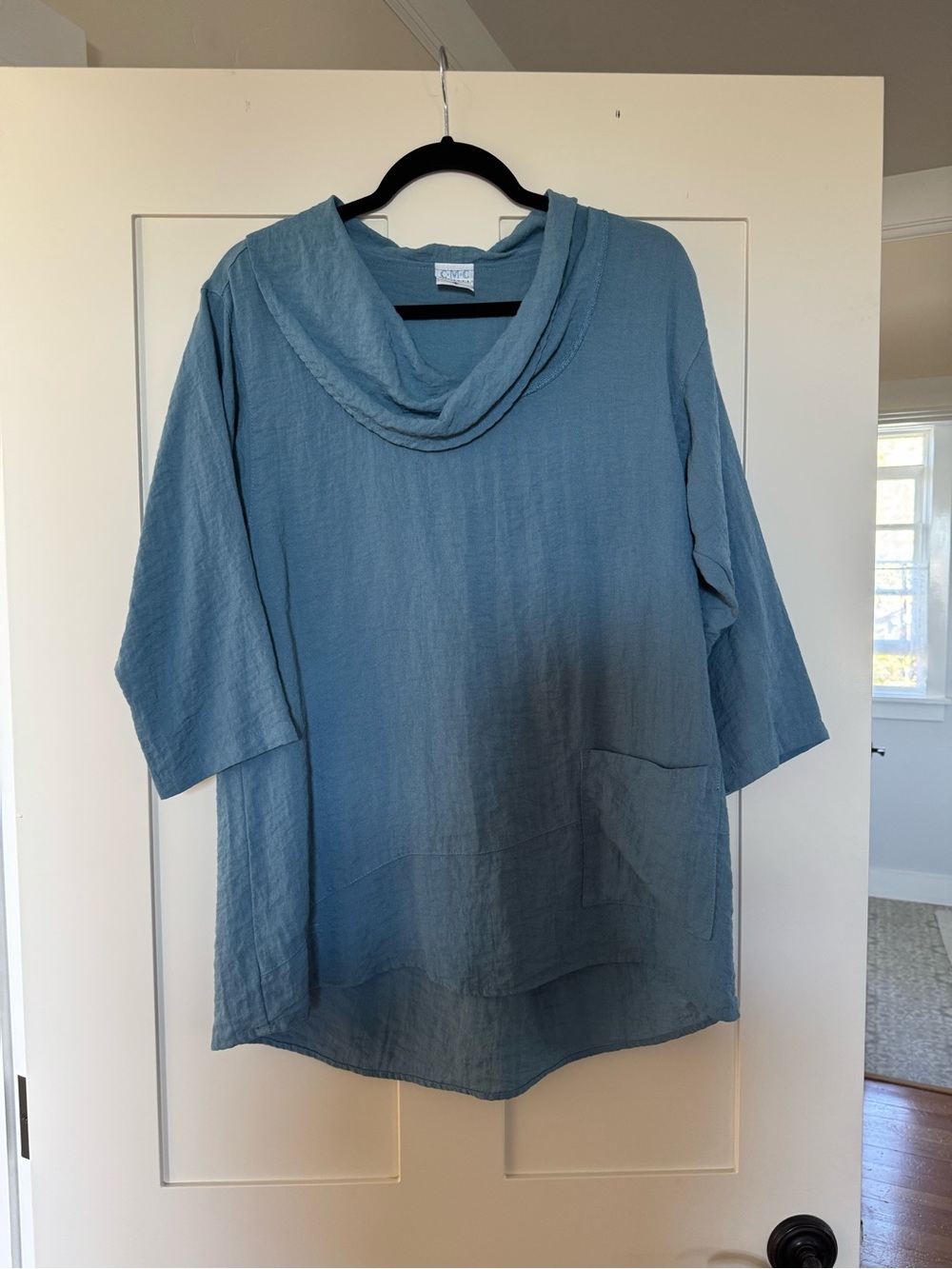 Relaxed Draped Neck Tunic - Light Blue